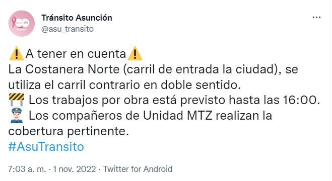 El comunicado de la Municipalidad de Asunción.