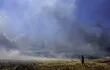 Un hombre mira los campos quemados durante un incendio este jueves en Velestino, Grecia, una zona asolada por el fuego.