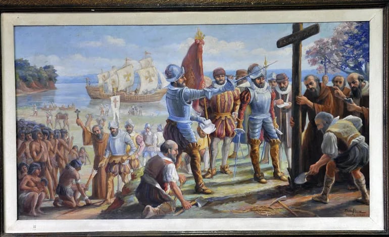 Una pintura que reproduce la fundación de Asunción, realizada por Pablo Alborno, acervo de la Municipalidad de Asunción.