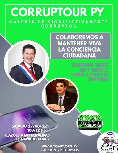Invitación al CorrupTour Py, organizad por Somos Anticorrupción Paraguay y la Coordinadora de Abogados del Paraguay.