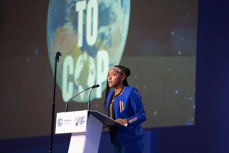 La keniata Elizabeth Wathuti, durante la apertura de la COP26 en Glasgow.