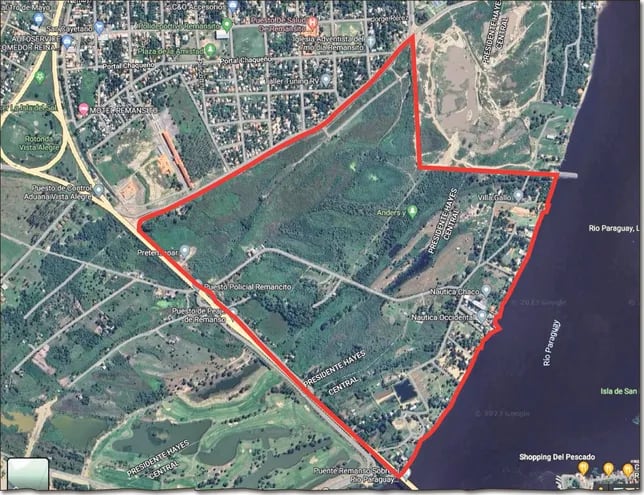 En rojo están delimitadas las 131 hectáreas de la finca 916 que intentó ser despojada al Ministerio de  Defensa Nacional.