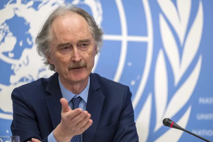 Geir O. Pedersen, Enviado Especial de la ONU para Siria, se pronuncia sobre la actualización de la situación en Siria, durante una conferencia de prensa en la sede europea de las Naciones Unidas en Ginebra, Suiza.