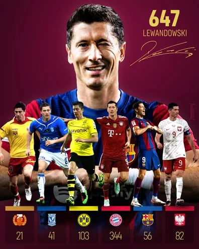 Robert Lewandowski y sus 647 goles (Infografía gentileza de Mundo Deportivo).