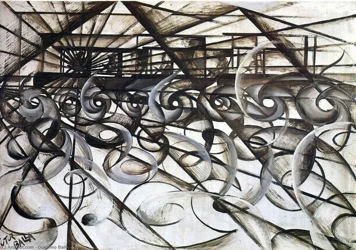 Giacomo Balla: Velocità d’automobile, óleo sobre lienzo, 1912-1913.