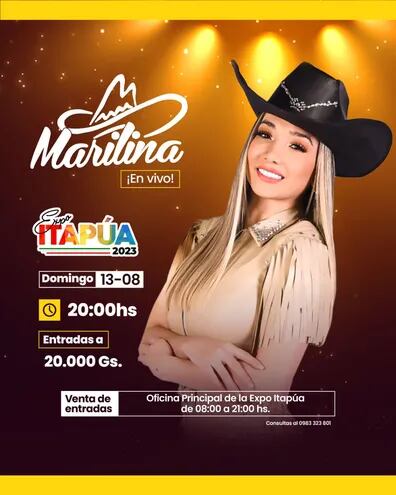 La popular cantante Marilina estará esta noche, en el cierre de la Expo Itapúa 2023.