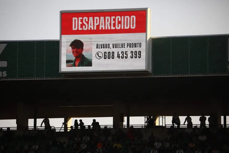 Imagen del videomarcador del estadio del Arcángel durante el encuentro Córdoba CF y Mérida de Álvaro Prieto, el joven de 18 años desaparecido en Sevilla y perteneciente al equipo juvenil del Córdoba CF.