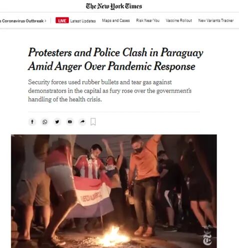 Publicación del New York Times de la manifestación de anoche.