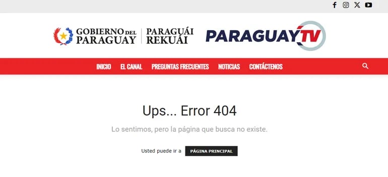 La página web de Paraguay TV con fallas.