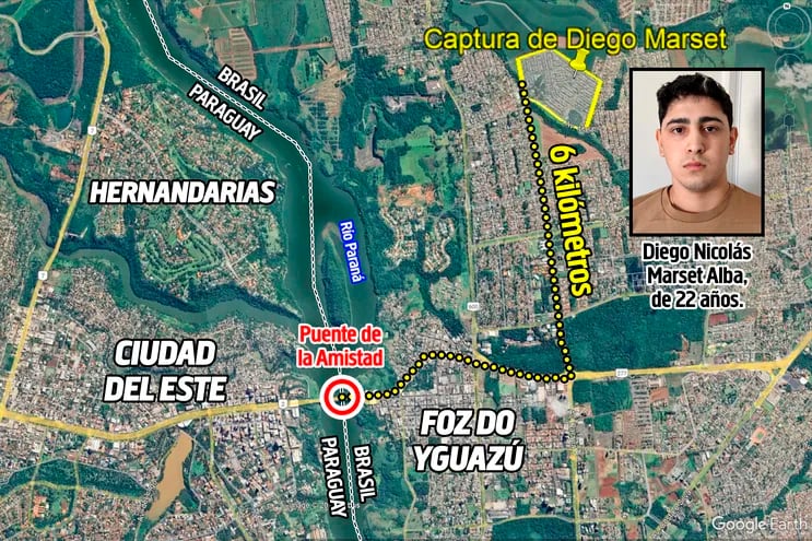 El condominio Terra Alpha 1, donde fue capturado Diego Nicolás Marset Alba, queda a  seis kilómetros del Puente de la Amistad de Ciudad del Este.