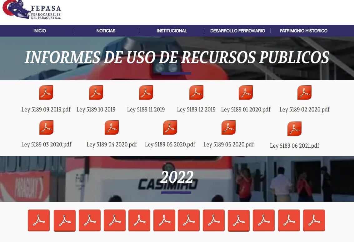 Captura de pantalla del portal de Fepasa. Luego de críticas, publicó en su portal los documentos que corresponderían al pago de salarios.