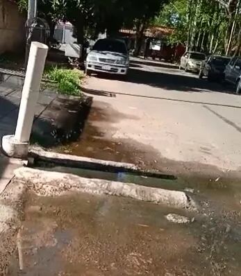 Pozo ciego que pierde agua en plena calle