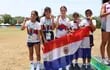 Las atletas de la posta femenina en atletismo que lograron el segundo escalón en el cierre de los Juegos Sudamericanos Escolares.