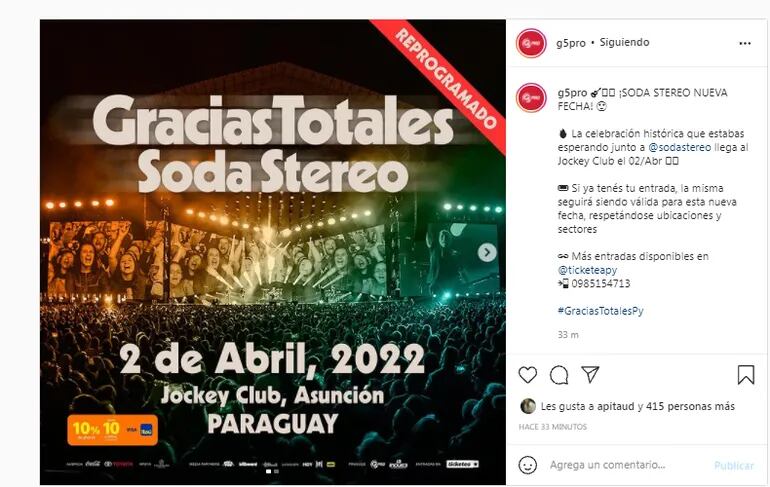 Reprograman concierto de Soda Stereo en nuestro país.
