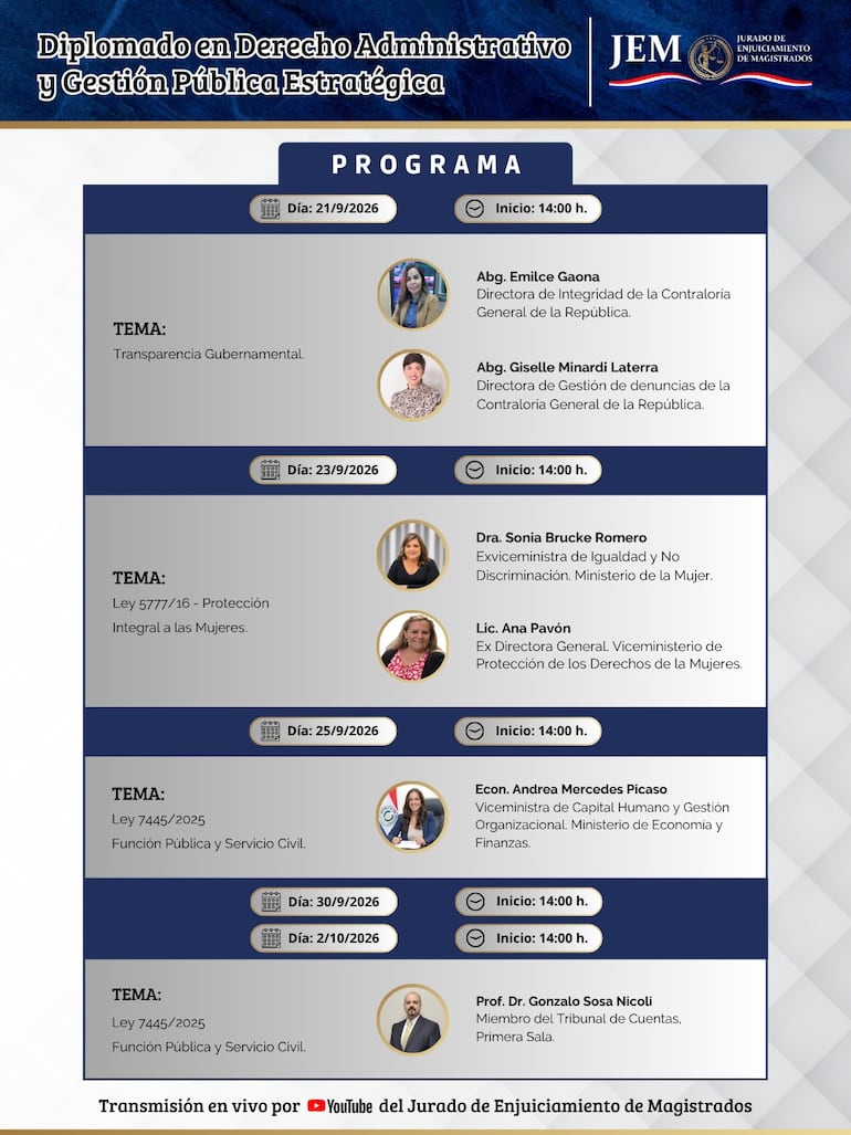 Programa del diplomado en "Derecho Administrativo y Gestión Pública Estratégica", impulsado por el JEM.