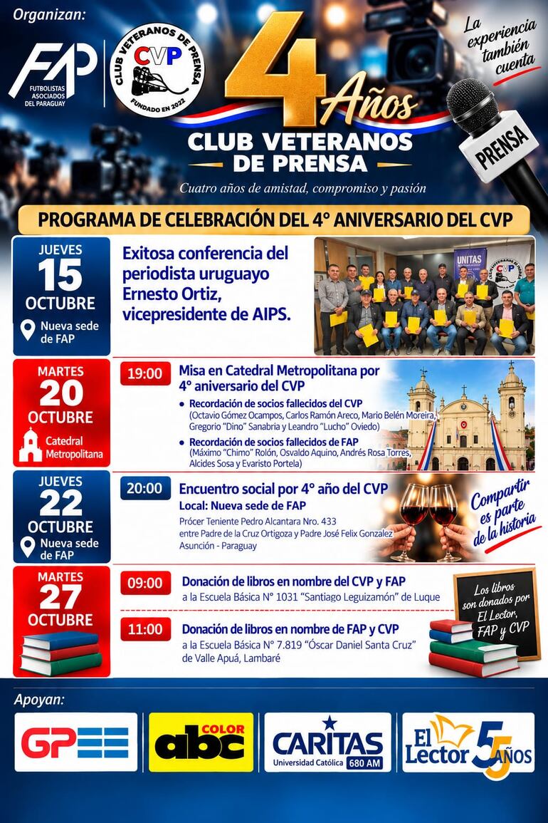 Programa actualizado de eventos por el 4° aniversario del CVP.