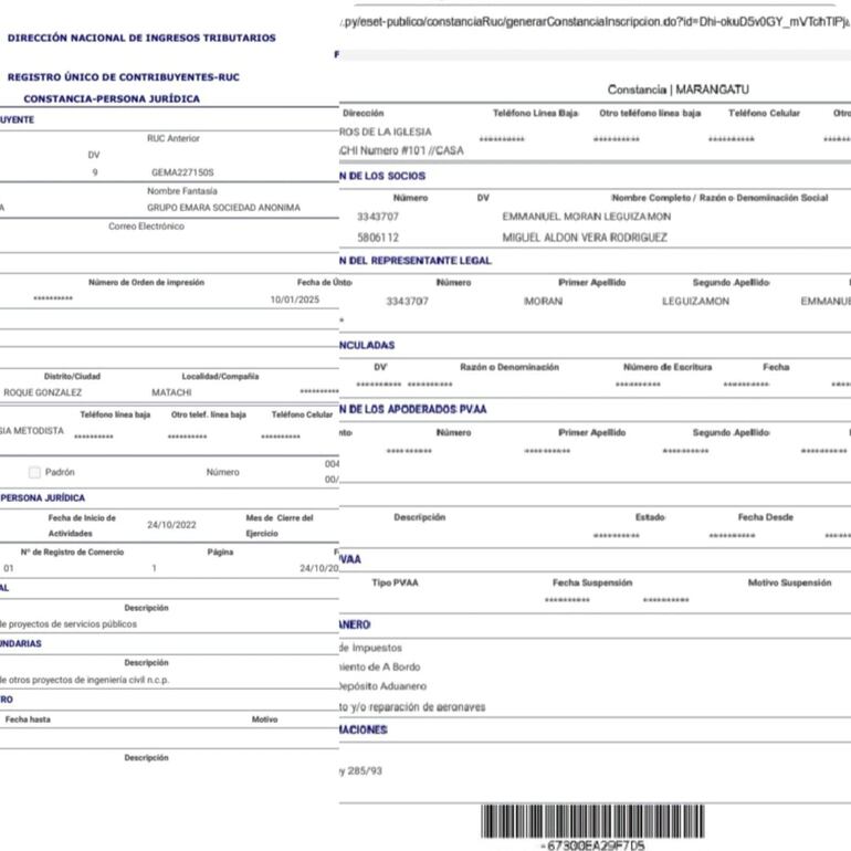 La sociedad comercial que mantiene el intendente municipal Emanuel Morán con Miguel Abdón Vera Rodríguez, beneficiado con la adjudicación.
