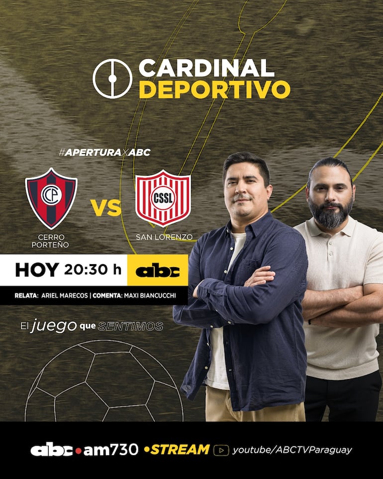 Cerro Porteño vs. San Lorenzo por ABC Cardinal 730 AM y ABC Paraguay en Youtube.