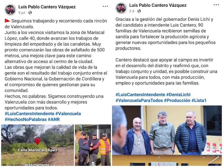 Posteos realizado en redes sociales del candidato cartista.
