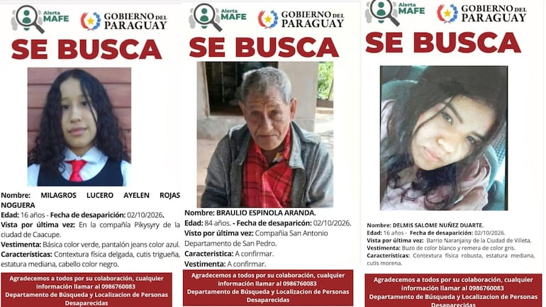Afiches oficiales difundidos por la Policía con los datos