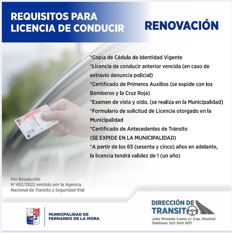 Requisitos para renovar licencias de conducir en Fernando de la Mora