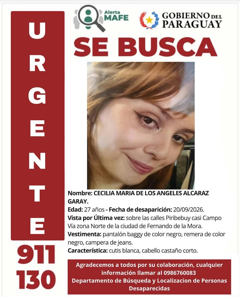 La mujer fue vista por última vez en la zona Norte de la ciudad de Fernando de la Mora.