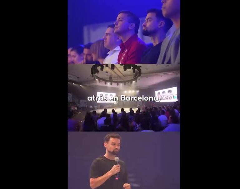 Captura de pantalla del video de Santiago Peña en que se jactaba de ofrecer el país a la industria de Silicon Valley cuando realmente actuaba como conferencista de itti.  El titular de dicha firma, Cesar Astigarraga, está sentado junto a Peña. 