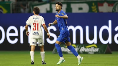 El delantero argentino José Manuel Alberto López (25 años), celebra el tanto ganador de Palmeiras ante Bahía.
