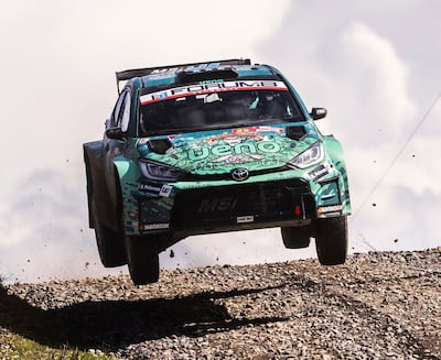 Espectacular salto del Toyota GR Yaris Rally2 al mando de Diego Domínguez Bejarano y Rogelio Peñate.