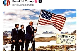 El presidente de Estados Unidos, Donald Trump, ha publicado este martes en su red social Truth una imagen creada con Inteligencia Artificial (IA) en el que aparece junto a su secretario de Estado, Marco Rubio, y su vicepresidente J.D. Vance, plantando una bandera estadounidense junto a un cartel que dice Groenlandia, territorio de Estados Unidos y se menciona el año en curso, 2026.