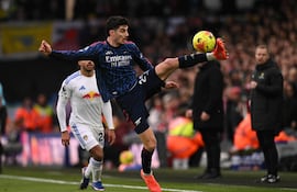 Arsenal's German midfielder #29 Kai Havertz controls the ball during the English Premier League football match between Leeds United and Arsenal at Elland Road in Leeds, northern England on January 31, 2026. (Photo by Oli SCARFF / AFP)