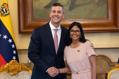 El presidente Santiago Peña mantuvo reunión con la presidenta interina de Venezuela Delcy Rodríguez.