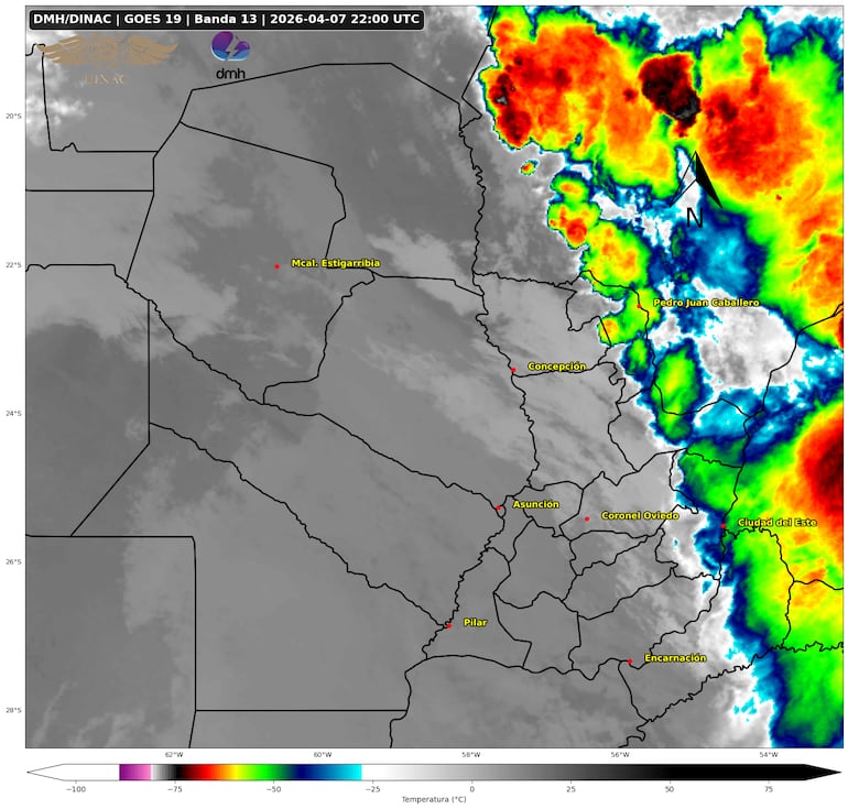Celdas de tormentas sobre el territorio nacional.