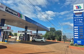 Estación de servicios Petropar vacía con surtidores visibles y cartel de precios, sin personas en la escena.