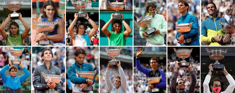 Los 14 títulos del Abierto de Francia de Rafael Nadal, en Roland Garros.