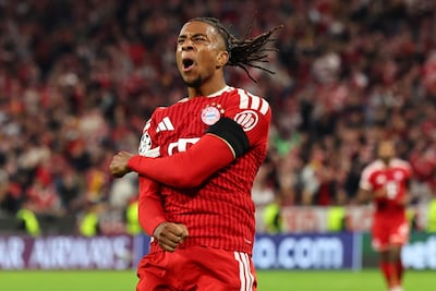 Michael Olise, del Bayern de Múnich, celebra tras anotar el quinto gol durante el partido de la fase de liga de la Liga de Campeones de la UEFA entre el FC Bayern de Múnich y el FK Bodø/Glimt, en Múnich, Alemania.