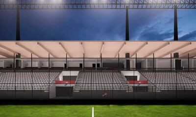 Maqueta del sector de Plateas del estadio Arsenio Erico que será cubierto, parecido a La Visera.