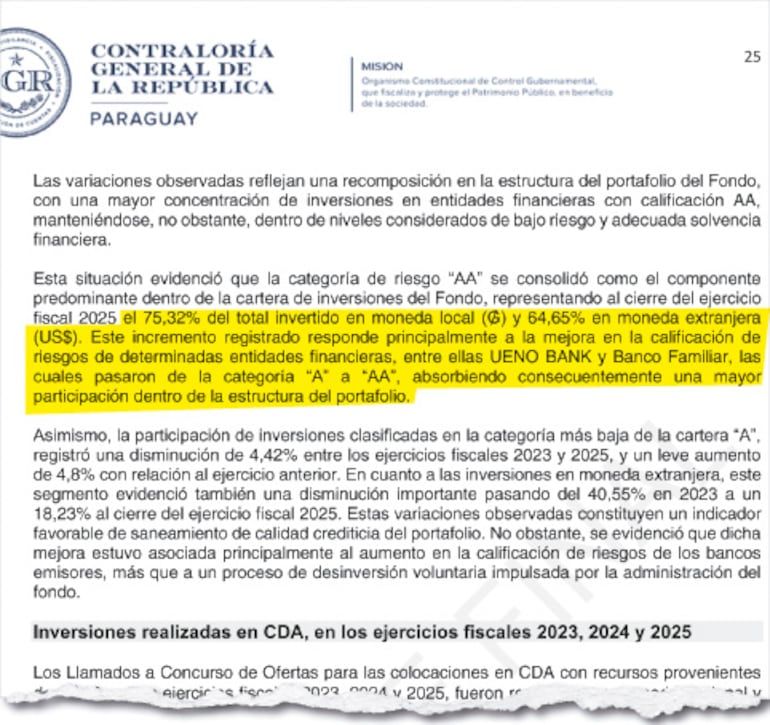 Los auditores mencionan el aumento de concentración en entidades con calificación AA.