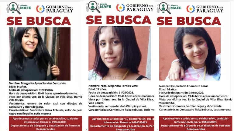 Adolescentes reportadas como desaparecidas en Villa elisa
