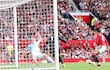 MANCHESTER (United Kingdom), 13/09/2026.- Erling Haaland of Manchester City (L) scores the 0-1 goal during the English Premier League match between Manchester United and Manchester City, in Manchester, Britain, 13 September 2026. (Reino Unido) EFE/EPA/ADAM VAUGHAN EDITORIAL USE ONLY. No use with unauthorized audio, video, data, fixture lists, club/league logos, 'live' services or NFTs. Online in-match use limited to 120 images, no video emulation. No use in betting, games or single club/league/player publications.