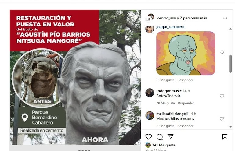 Así luce el busto de Agustín Pio Barrios luego de su restauración, en el Parque Caballero.