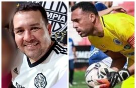 Bruno Rodrigo Denis Rodas (camiseta de Olimpia) y Jorge Antonio Pedrozo Amarilla (camiseta de arquero), secuestrados y liberados en Colombia.