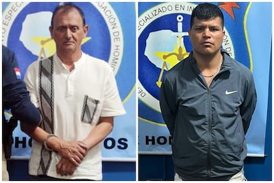 Leuterio Altamiro (remera blanca) y Alexis Rodrigo Brítez Barrios (campera negra), encarcelados por el homicidio de Carlos Nelson Núñez en Ypané.