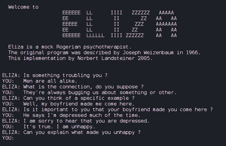 Una conversación con el primer chatbot, creado en 1966, ELIZA