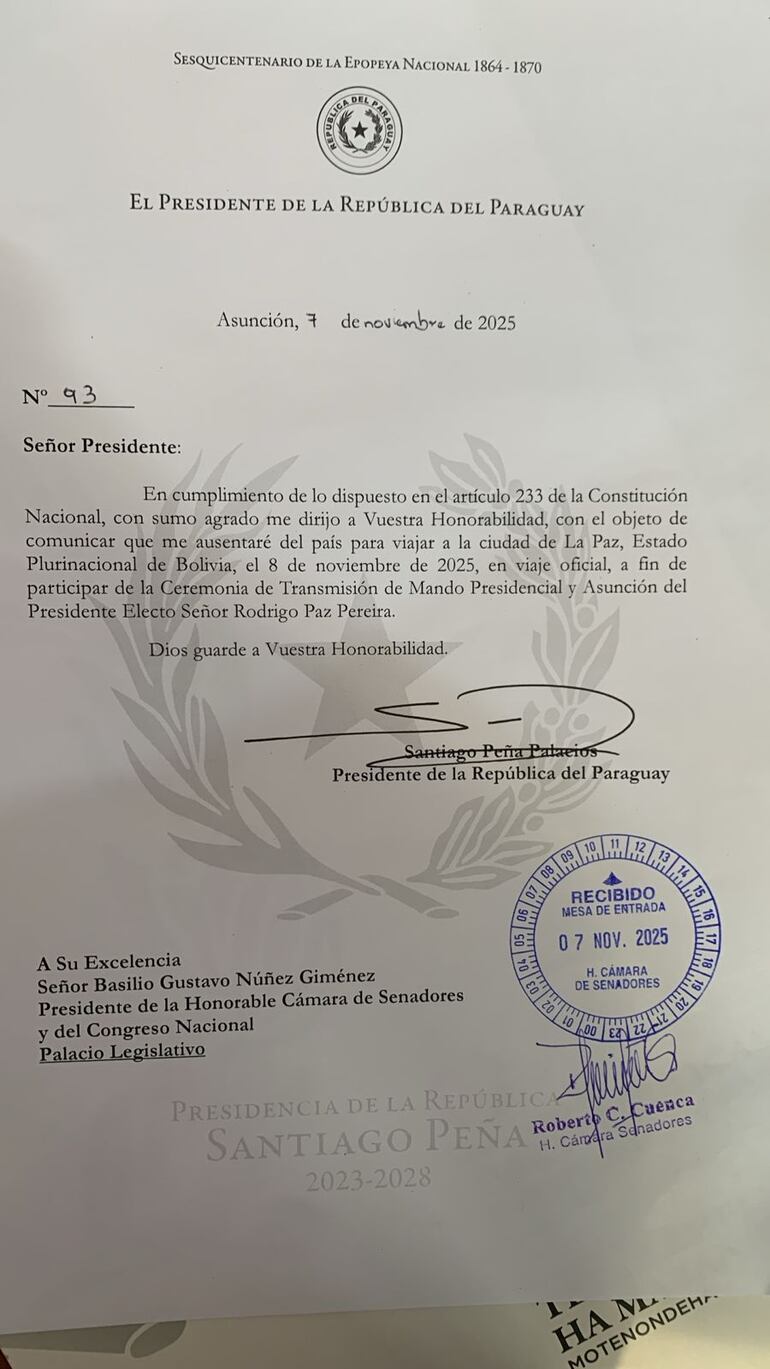 Santiago Peña prepara maletas para ir a Bolivia
