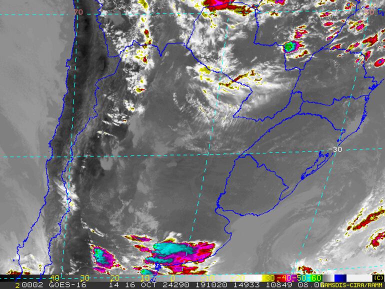 Núcleos de tormenta en la región.