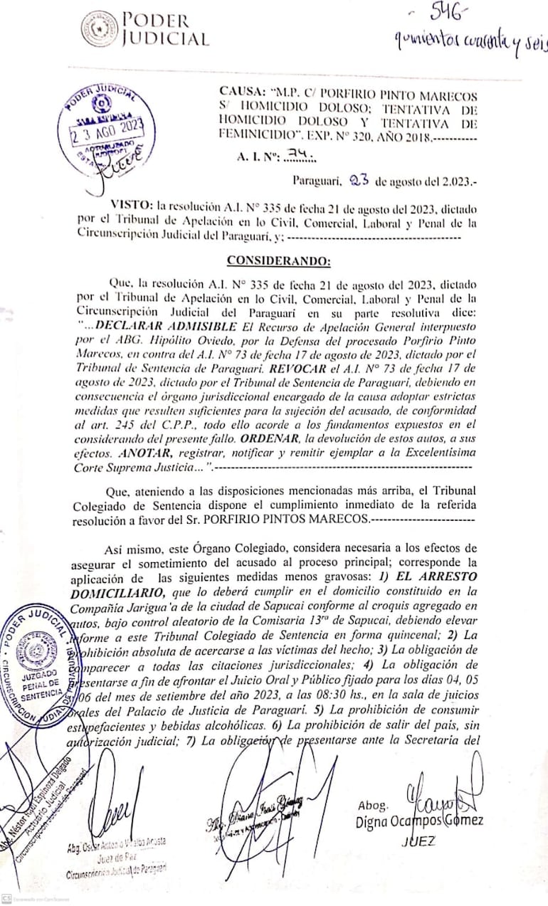 Tribunal de Sentencia de Paraguarí dictaminó a favor de prisión domiciliaria de un procesado por homicidio doloso y tentativa de feminicidio.