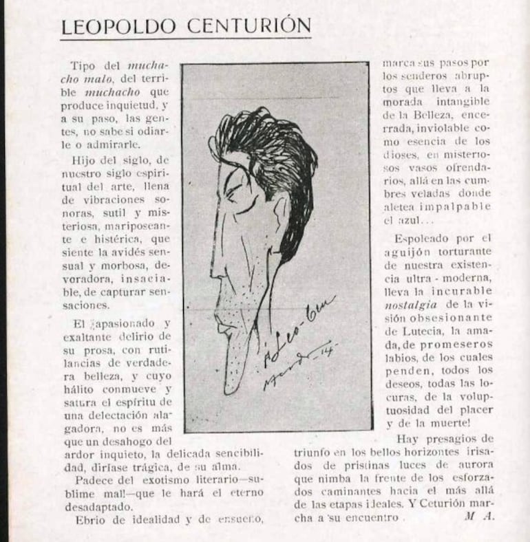 Leopoldo Centurión (Leo Cen) visto por Miguel Acevedo en 1914