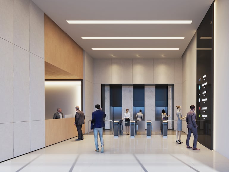 Con 15 pisos corporativos y plantas de 400 m², el edificio permite configuraciones a medida para empresas de diversas escalas.