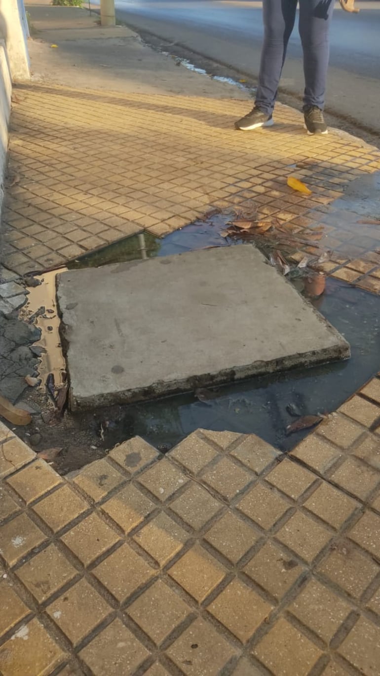 Así estaba la cloaca colapsada de la Escuela República Oriental del Uruguay.